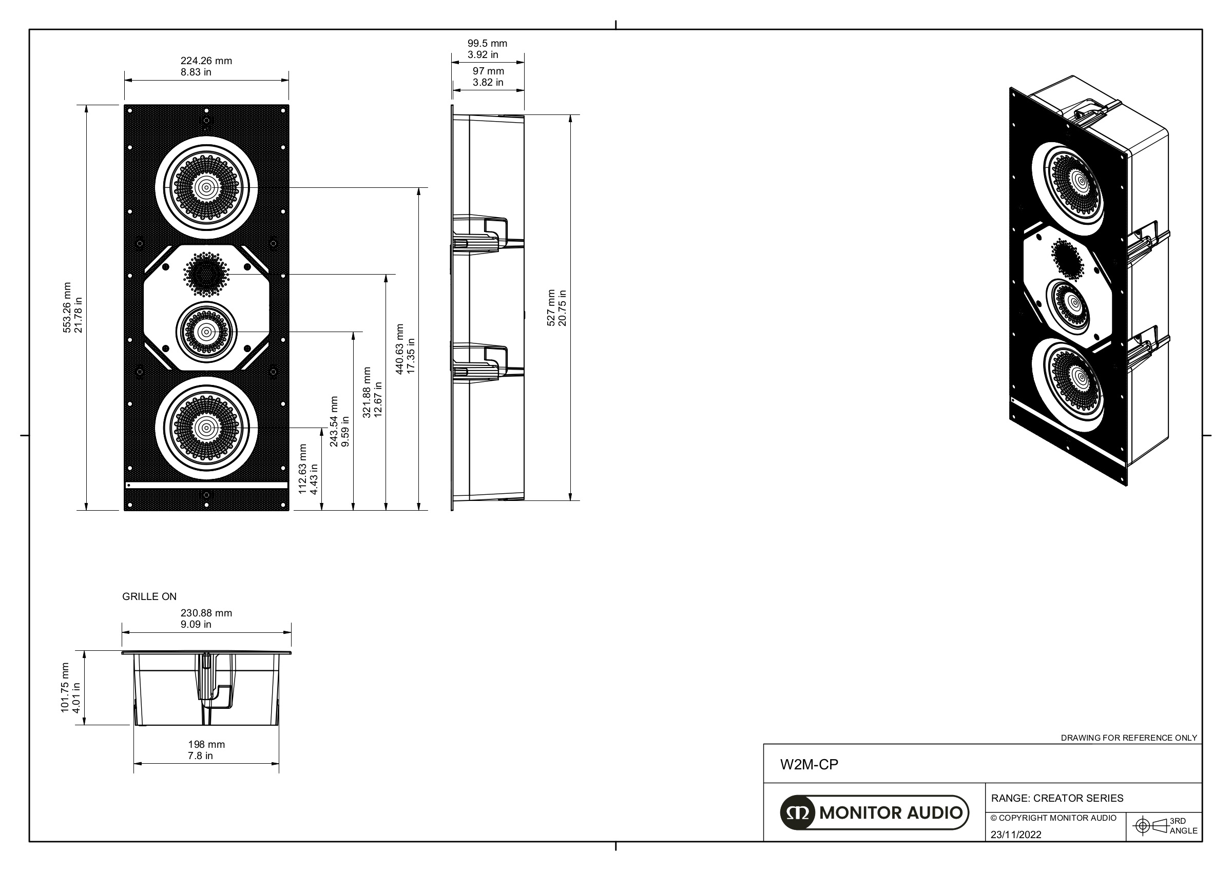Monitor Audio Creator W2M-CP rysunek techniczny